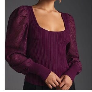 NWT Anthropologie puff sleeve shimmer sweater